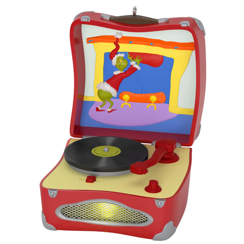 Hallmark Keepsake Grinch front view showing character and record player, delighting collectors