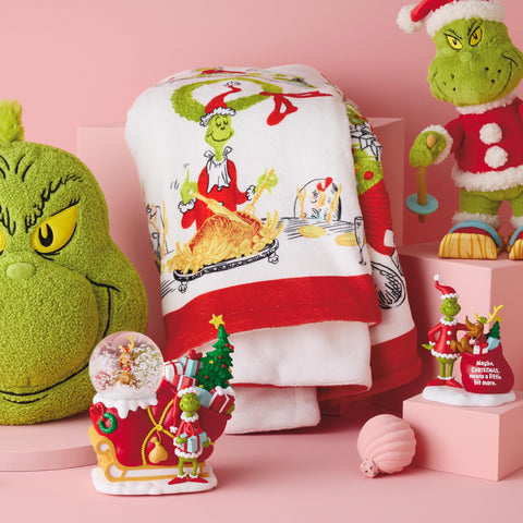 Hallmark Grinch throw close-up texture highlighting soft polyester comfort