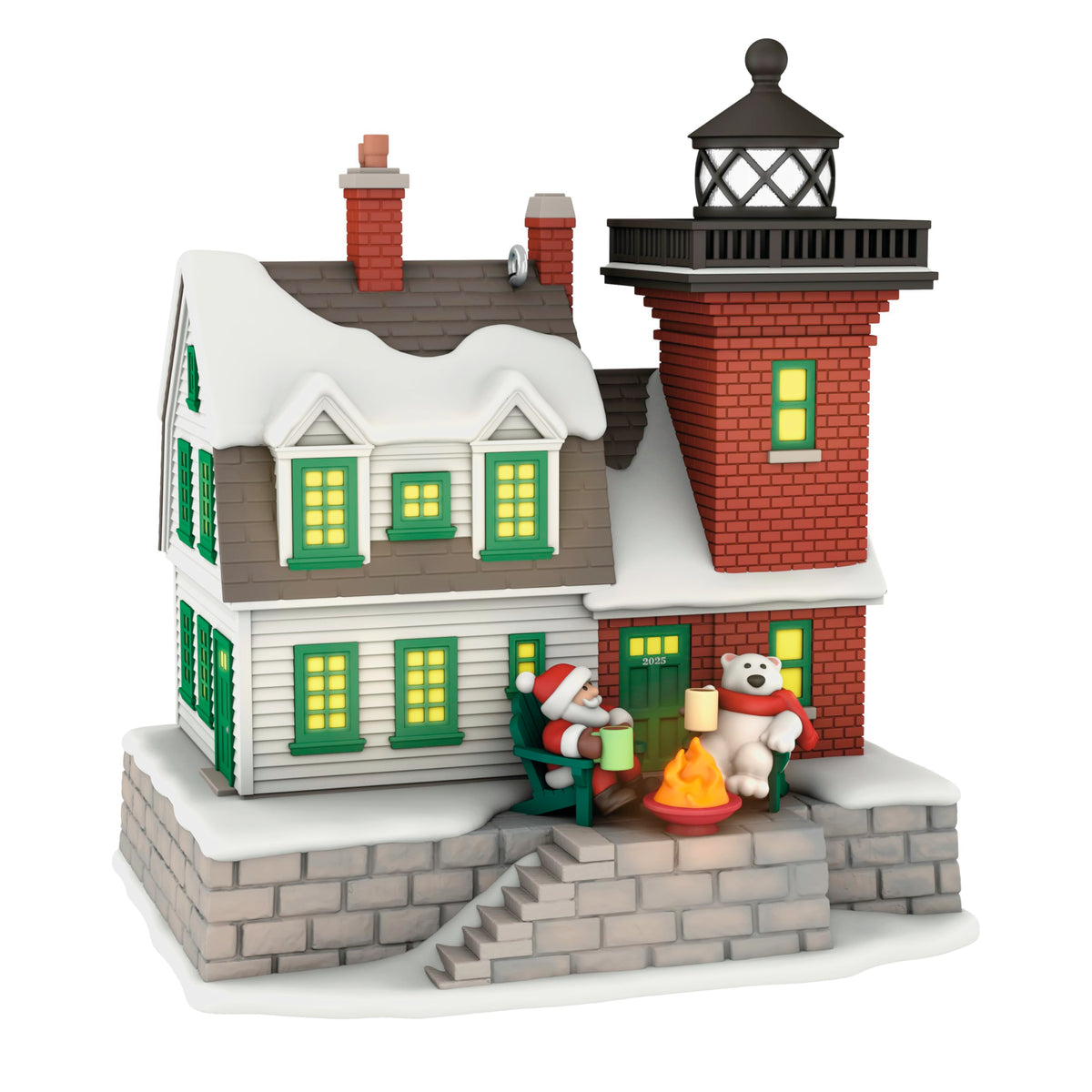 Hallmark Keepsake front view showing lighthouse and figures with festive detail and charm