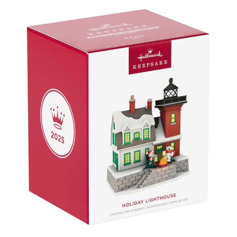 Hallmark Keepsake ornament hanging on a Christmas tree adding illuminated festive cheer