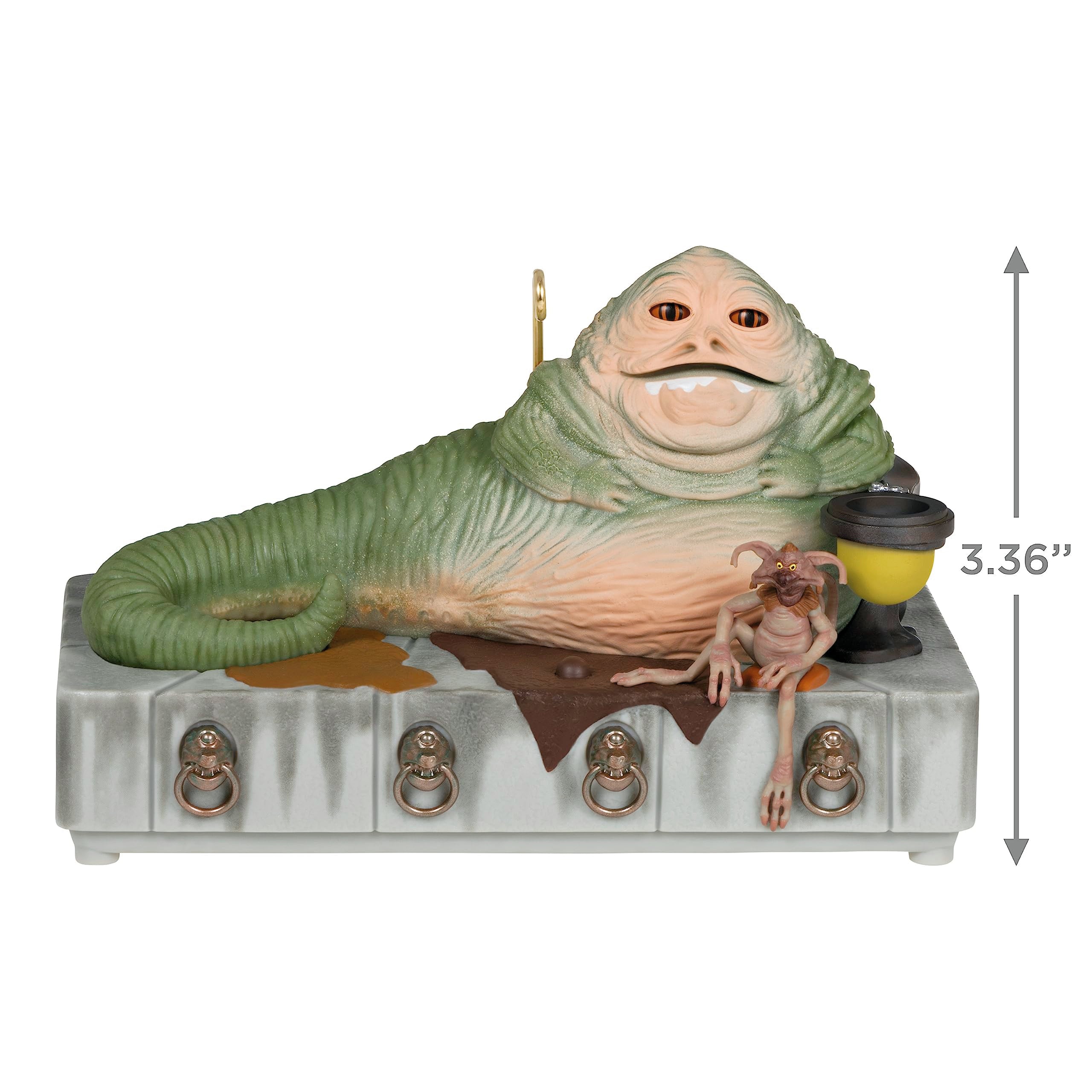 Hallmark Jabba size comparison on a hand showing ornament scale