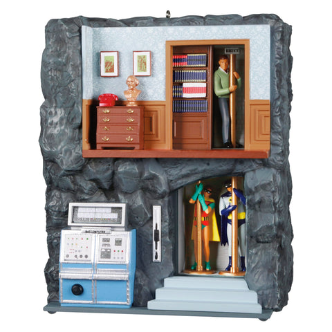Hallmark Keepsake front view of Batcave ornament showing full scene and festive appeal