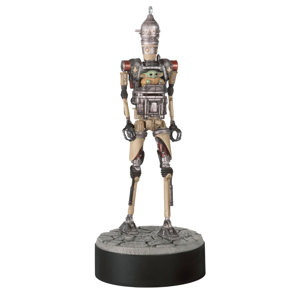 Hallmark Keepsake Grogu and IG-12 front view showing detailed sculpting and ornament appeal