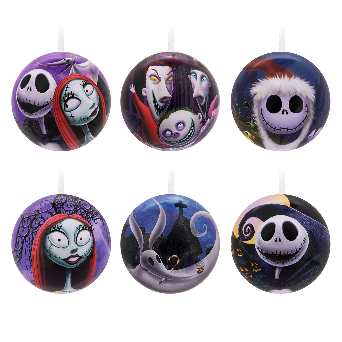 Hallmark tin ball front packaging showing Nightmare Before Christmas characters, great collectible gift