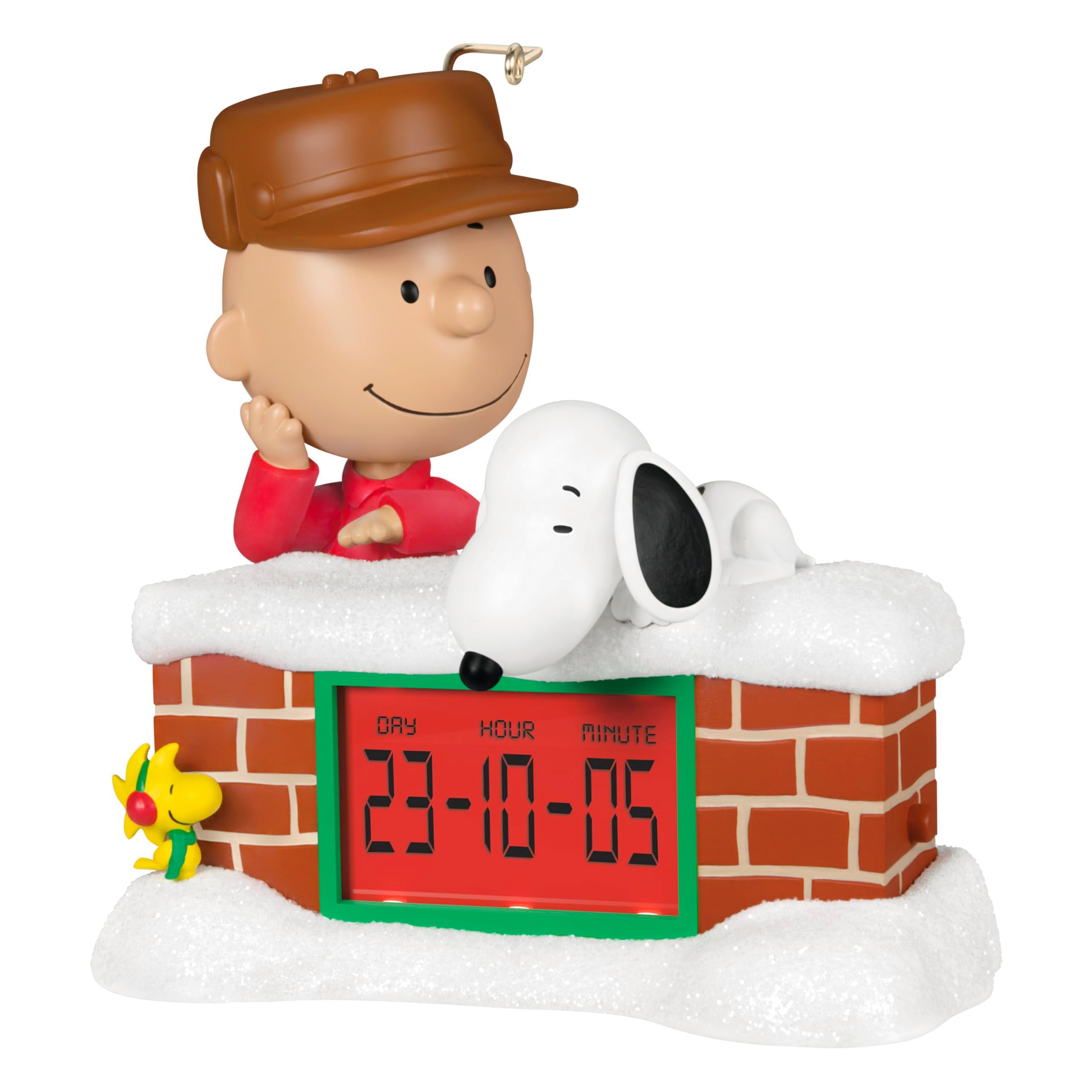 Hallmark Keepsake front view showing Peanuts trio and countdown, festive appeal