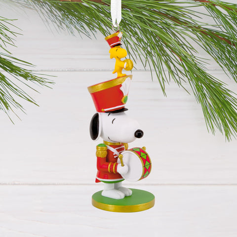 Hallmark Snoopy ornament drum close-up showing painted detail