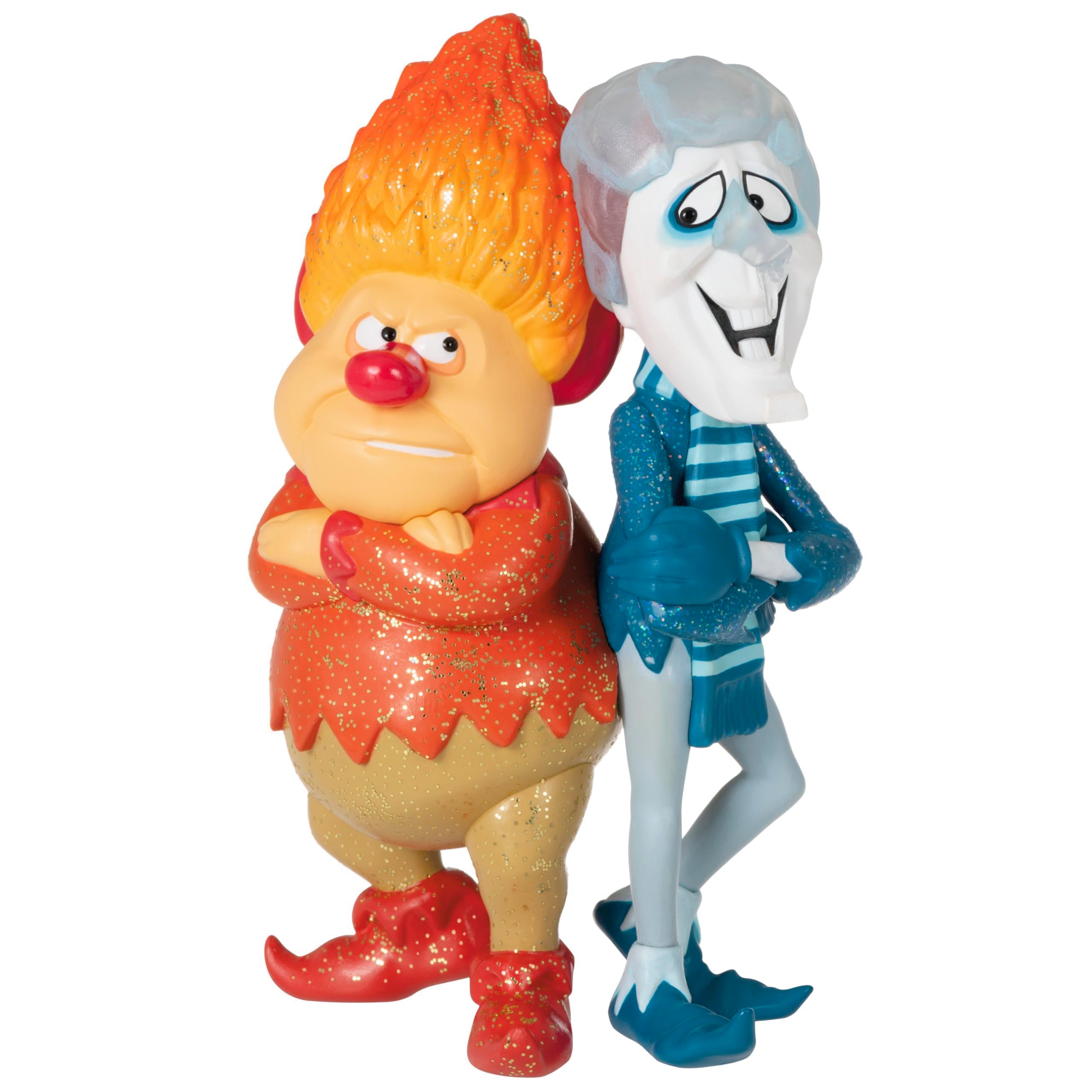 Hallmark Keepsake front view of Snow Miser and Heat Miser ornament for nostalgic display