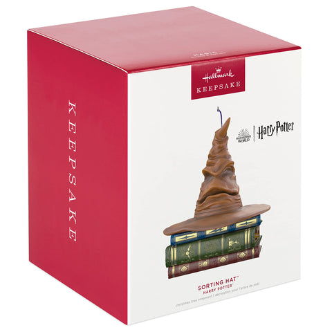 Hallmark Keepsake Sorting Hat button view showing activation button for sound and motion convenience