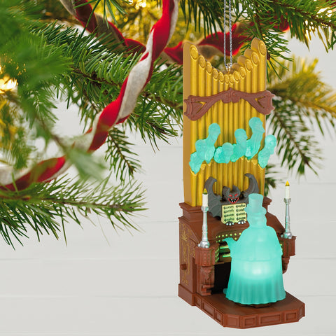 Hallmark Victor Geist linked with other Haunted Mansion ornaments for coordinated show