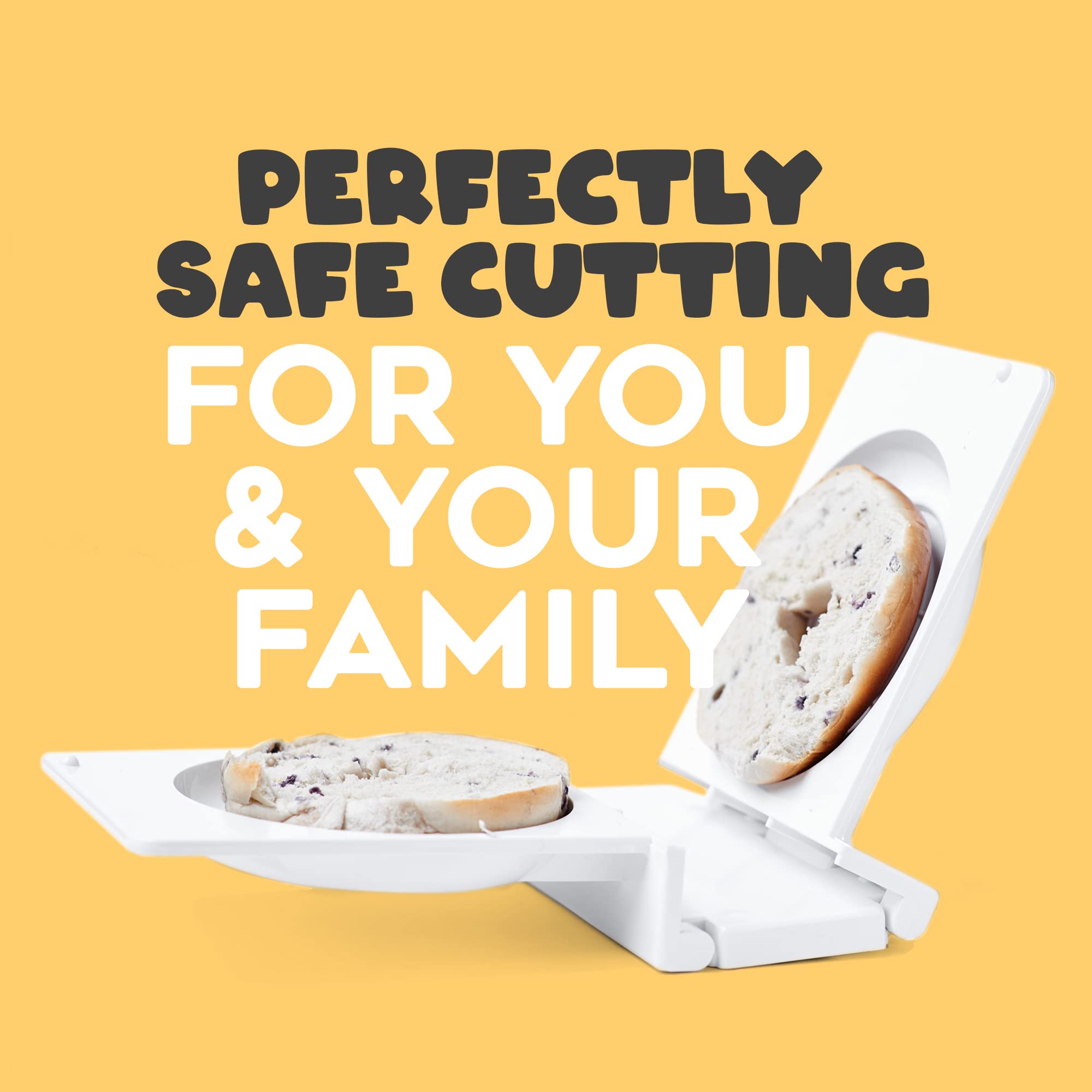 Halve Your Bagel next to a ruler showing scale and compact footprint for easy storage