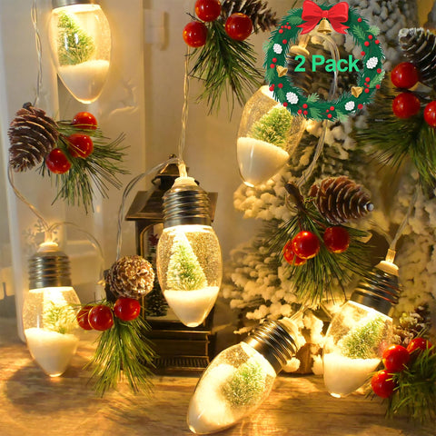 HamiFinee front view of two garlands showing vintage snow globe bulbs and warm glow