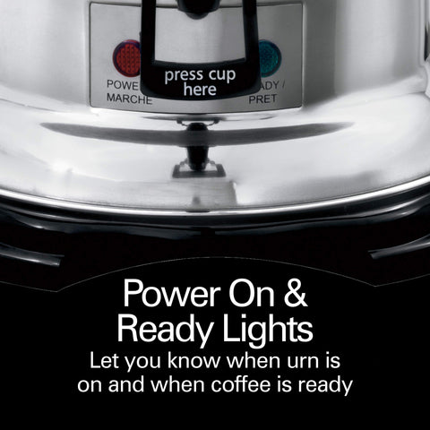 Hamilton Beach power on and ready lights indicating brewing status and convenience