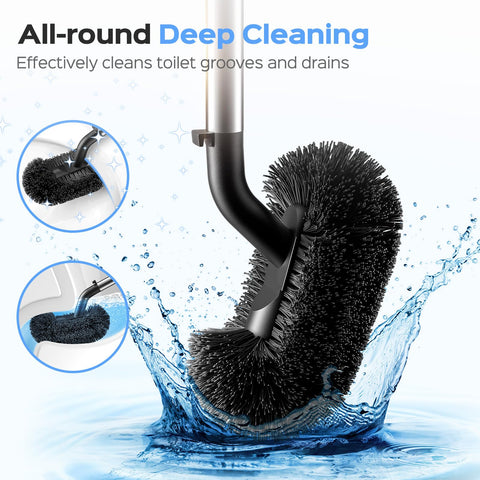 HAMITOR close-up of S-shaped bristles reaching under rim for deeper cleaning