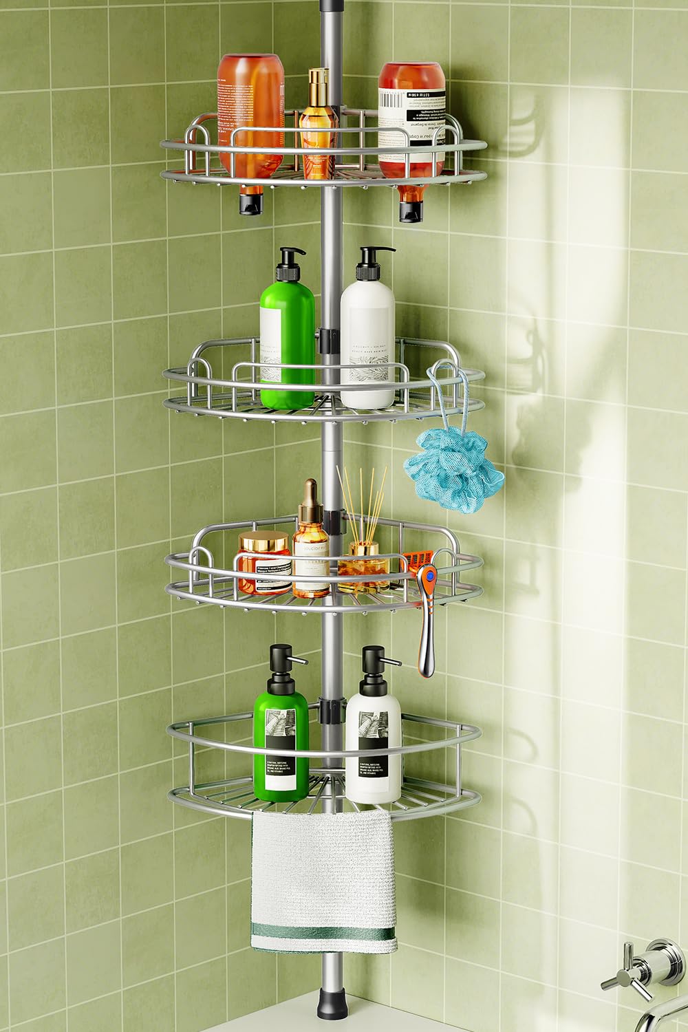 HAMITOR front angle showing four-tier caddy organizing toiletries efficiently