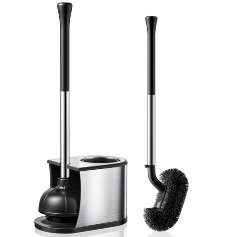 HAMITOR front view of plunger and brush set showing sleek stainless finish and compact storage