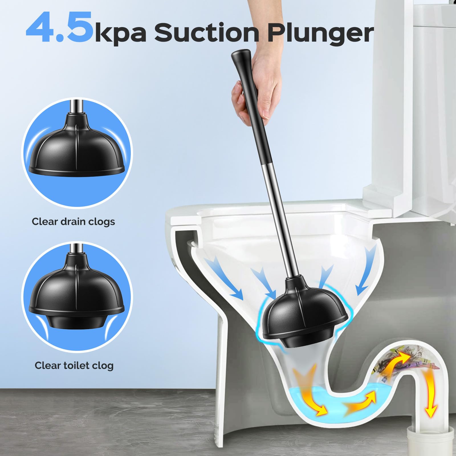 HAMITOR plunger in use clearing a toilet for fast, reliable unclogging