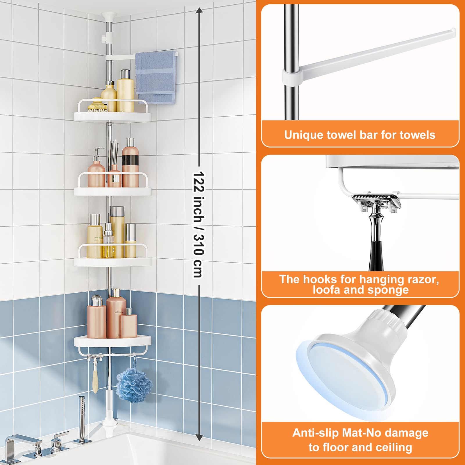 HAMITOR hooks and towel bar detail showing convenient accessory storage