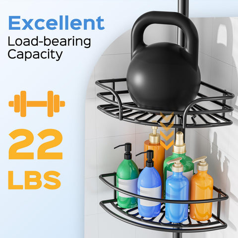 HAMITOR shower caddy in use with bottles demonstrating easy access and organization