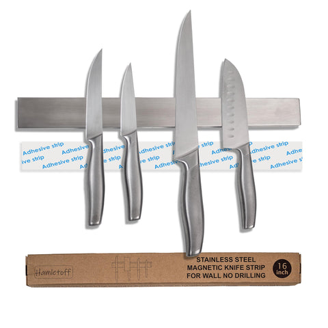 Hamletoff front view showing stainless magnetic holder and organized knives for neat storage