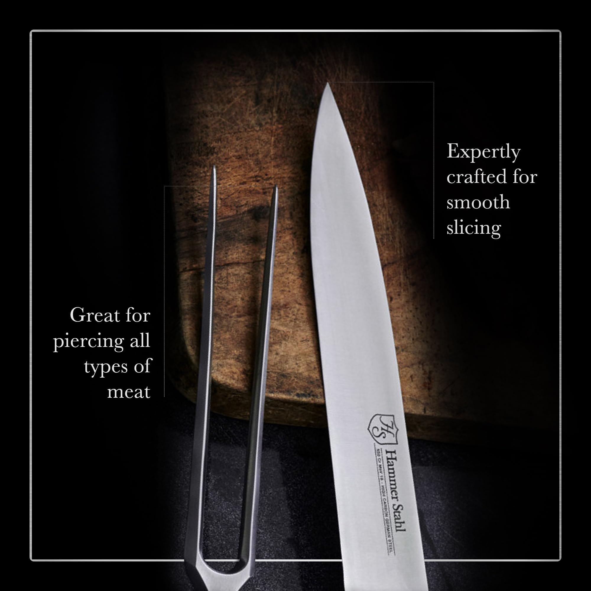 Hammer Stahl size comparison with a hand showing blade length and carving control