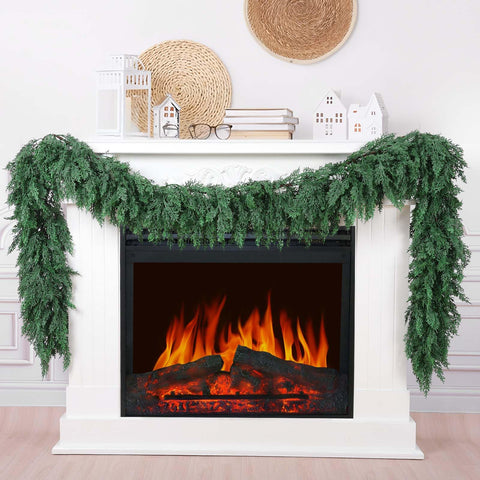 Hananona 9FT cedar garland full length showing lush evergreen coverage and classic look