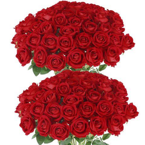 Hananona front view of bundled red roses showing full stems and bloom beauty