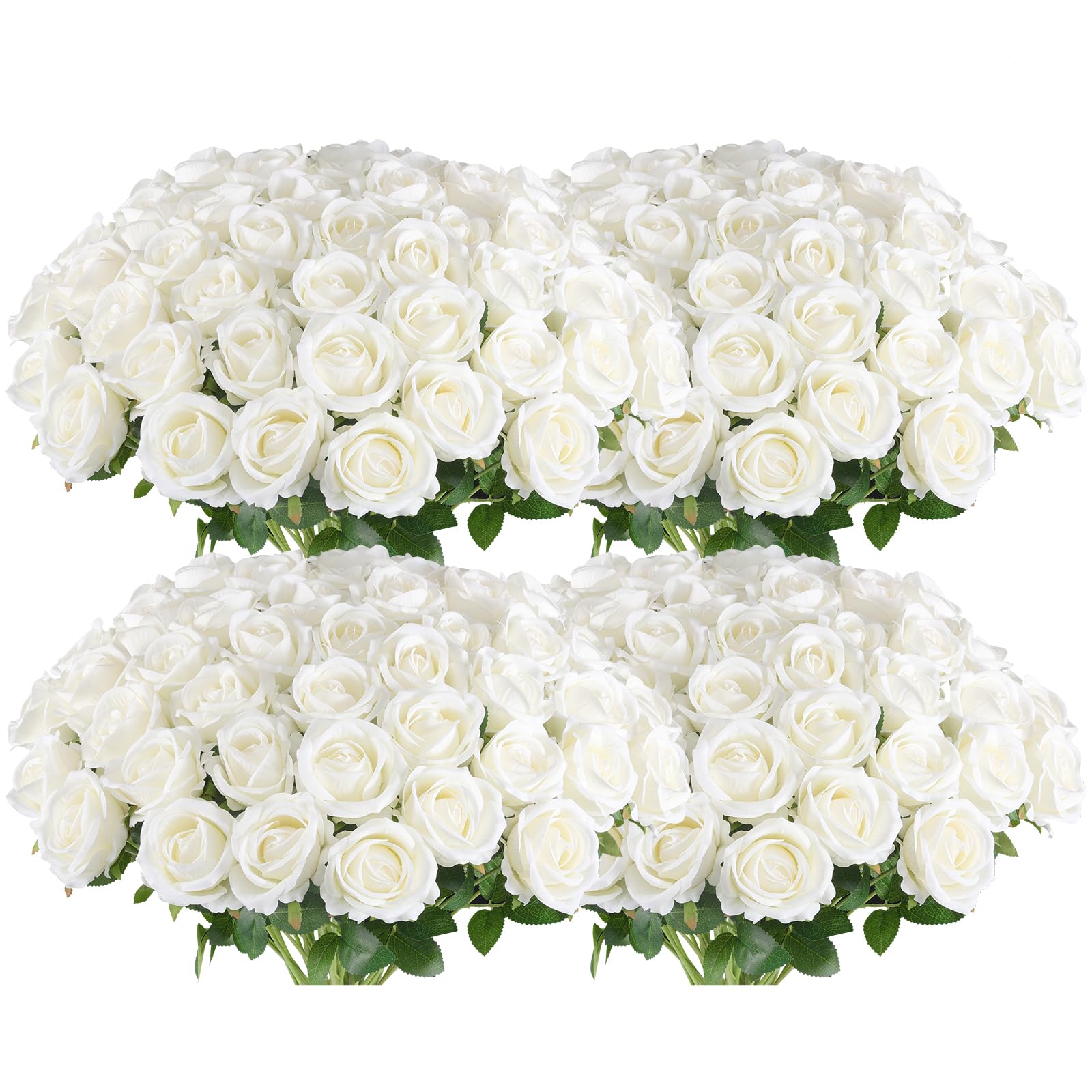 Hananona front view of 100 white silk roses showing bulk value and instant decor