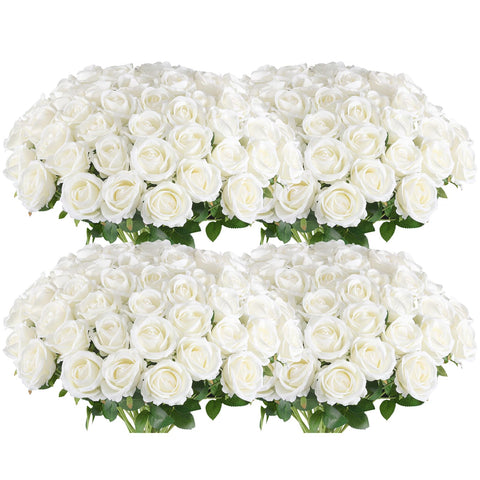 Hananona front view of 100 white silk roses showing bulk value and instant decor