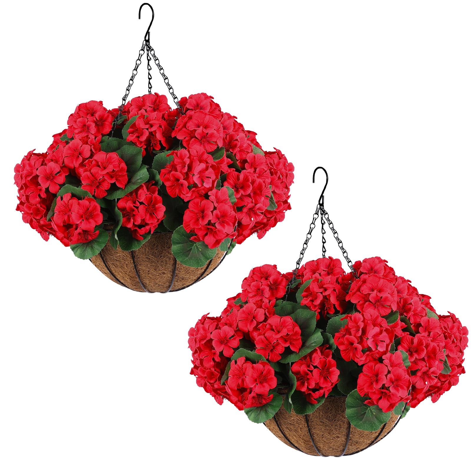 Hananona front view of two hanging baskets showing instant curb appeal