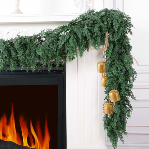 Hananona garland styled on a fireplace mantel adding festive ambiance and easy decorating