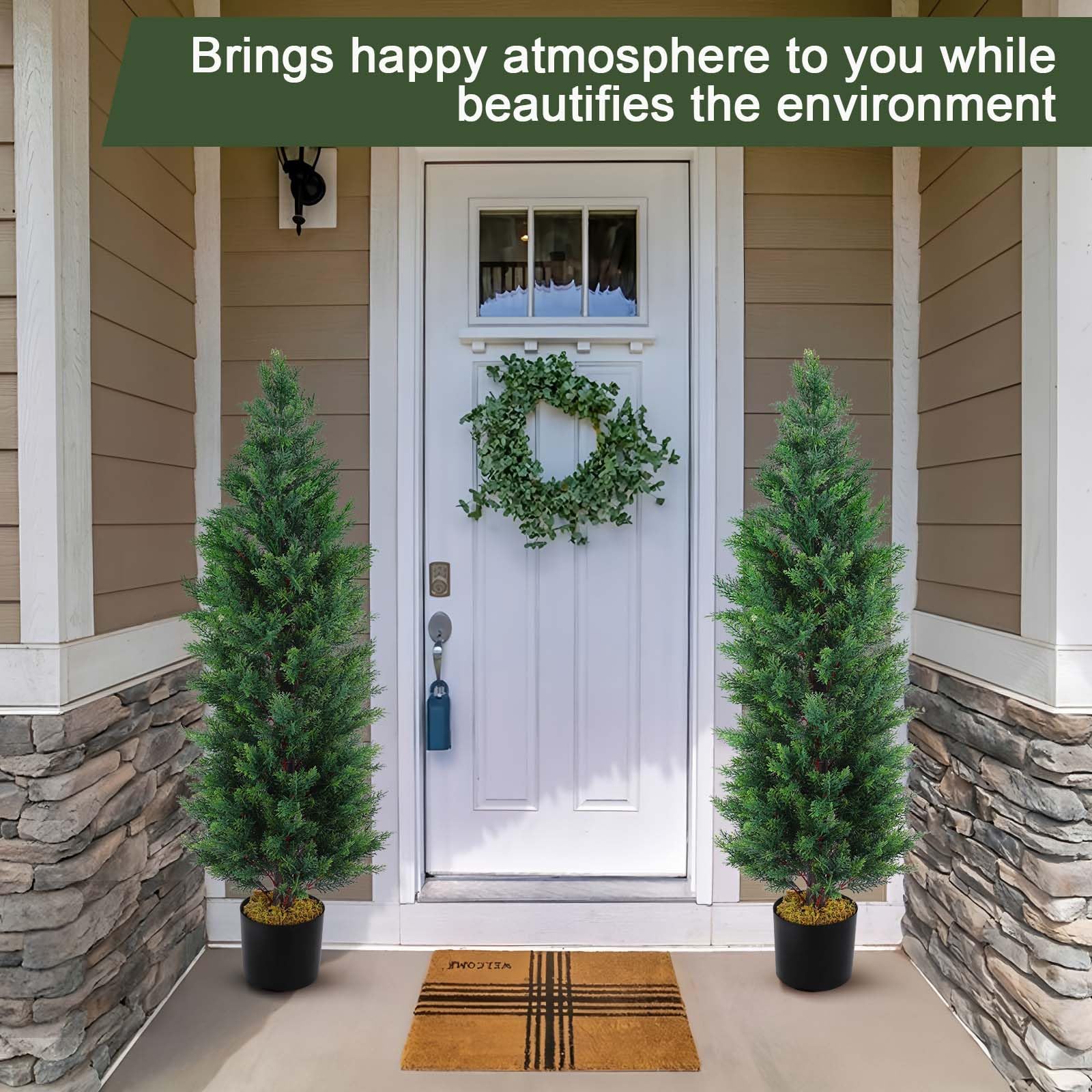Hananona trees in decorative planter flanking doorway for curb appeal benefit