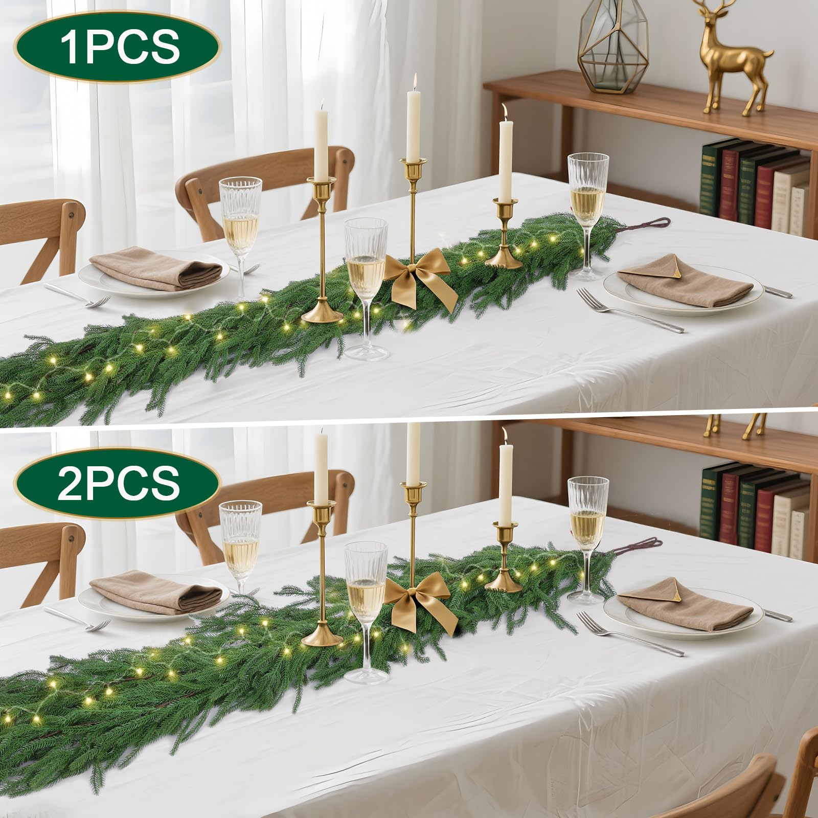 Hananona garland draped across mantel adding elegant seasonal greenery