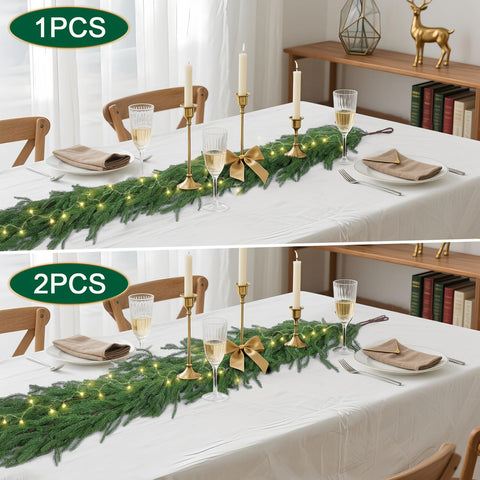 Hananona garland draped across mantel adding elegant seasonal greenery