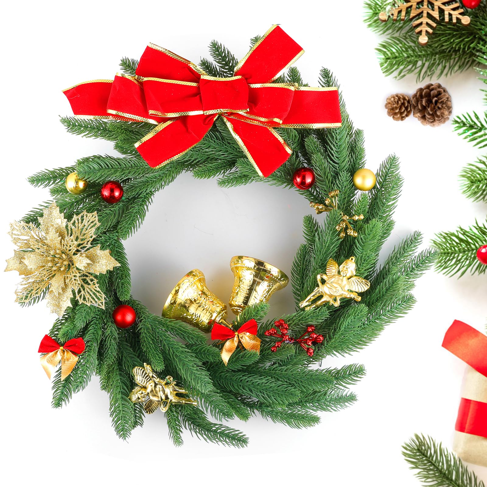 Hananona tucked into wreath during assembly showing crafting use benefit: adds fullness instantly