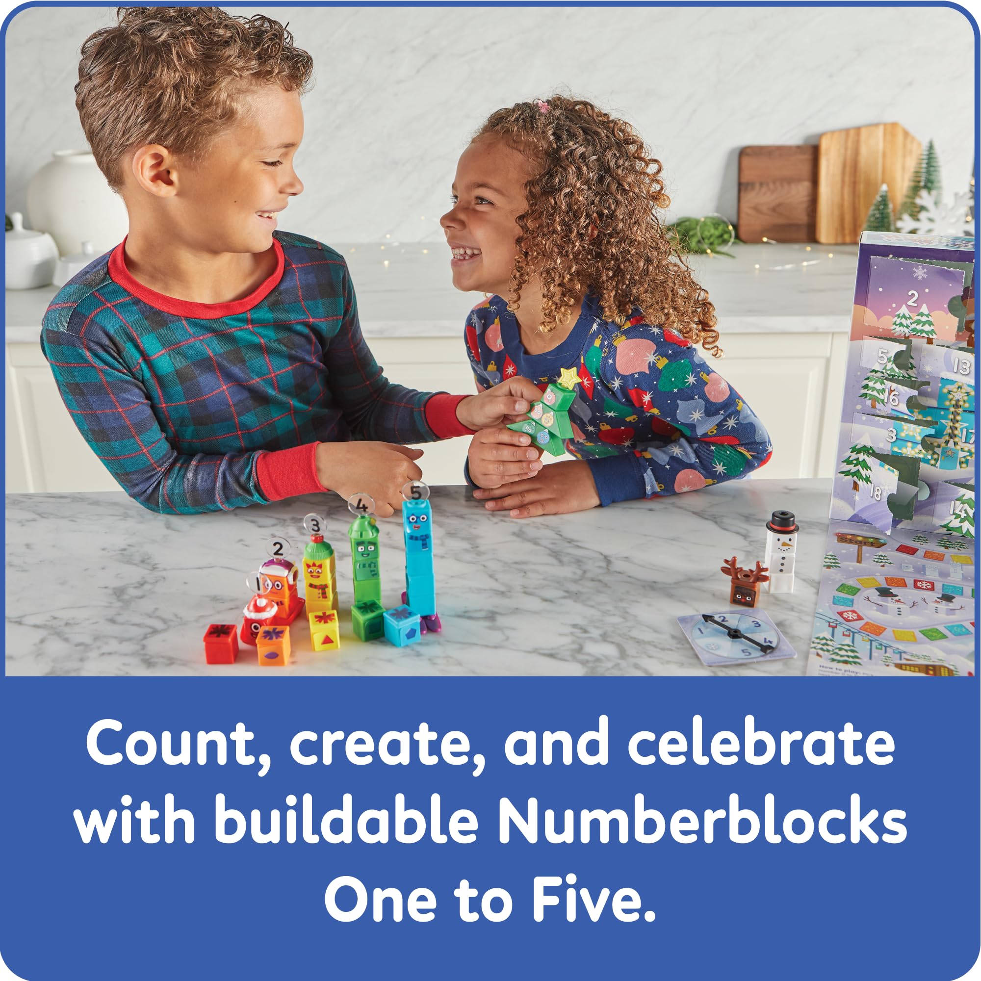 hand2mind assembled Numberblocks characters dressed with holiday accessories for imaginative play