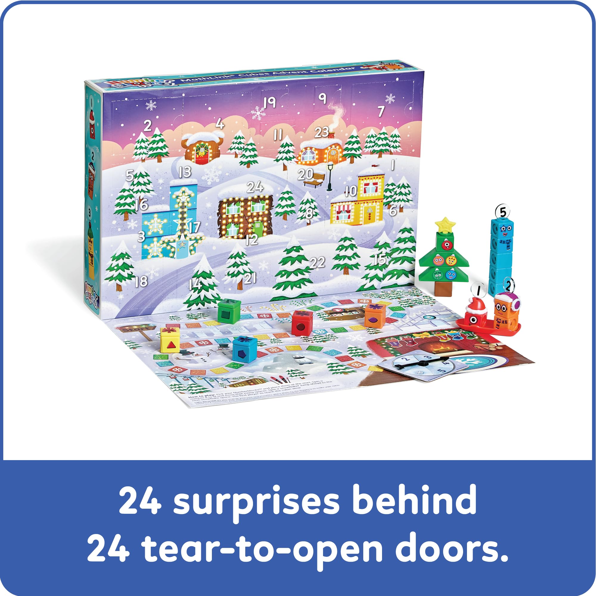 hand2mind open advent layout revealing 24 doors and fold-out game board for daily play