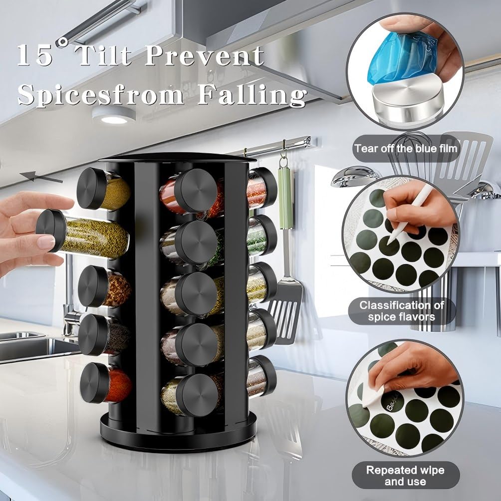 Handisen spice organizer inside cabinet showing slim footprint and storage efficiency benefit