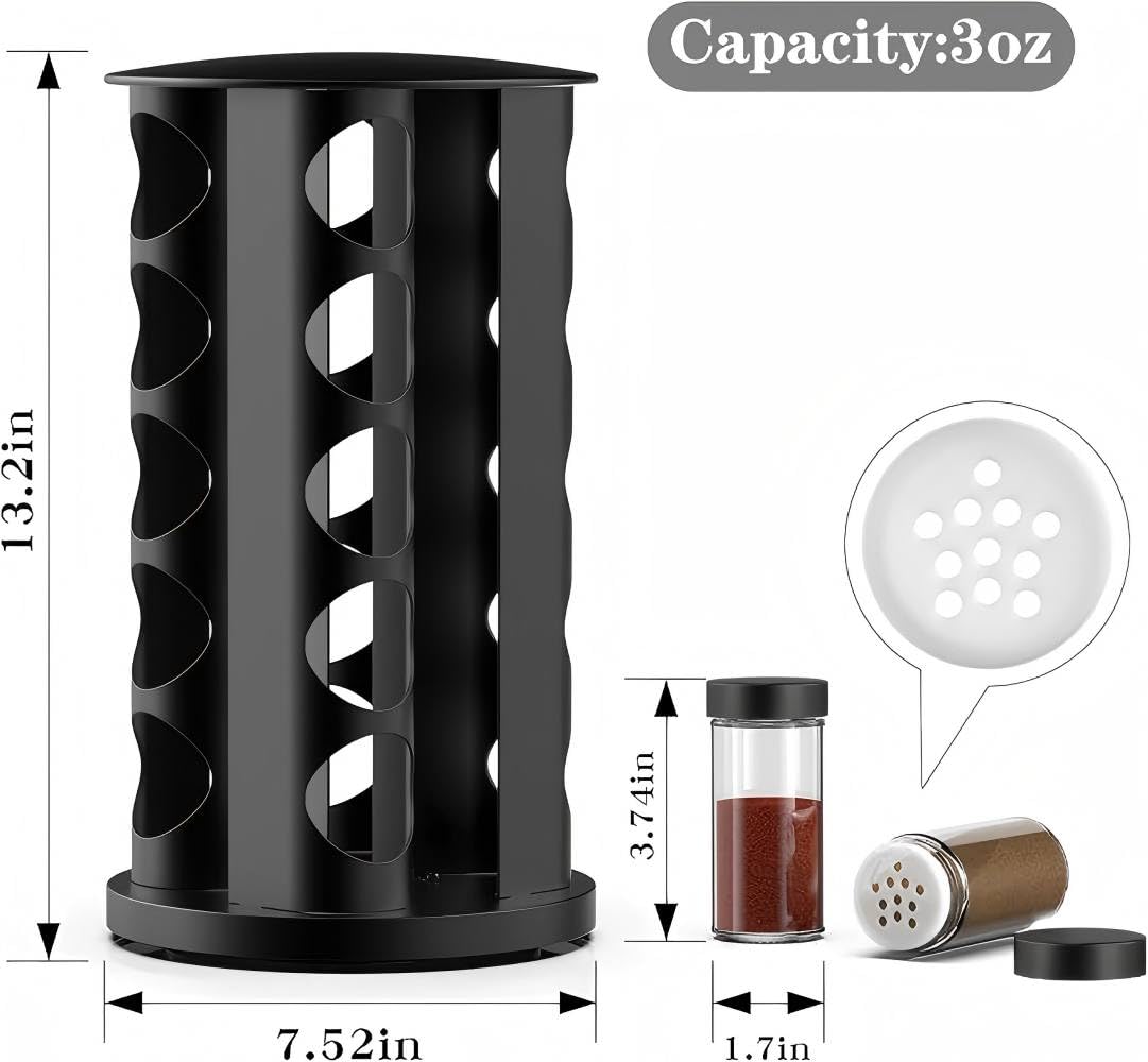 Handisen spice rack mid-spin demonstrating 360-degree access for quick ingredient selection benefit