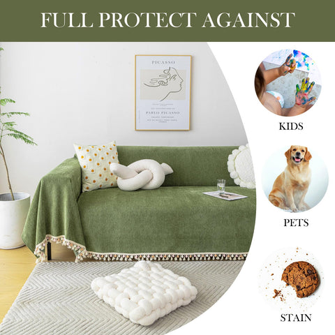 HANDONTIME sofa cover in use with dog showing pet protection and easy-clean benefit