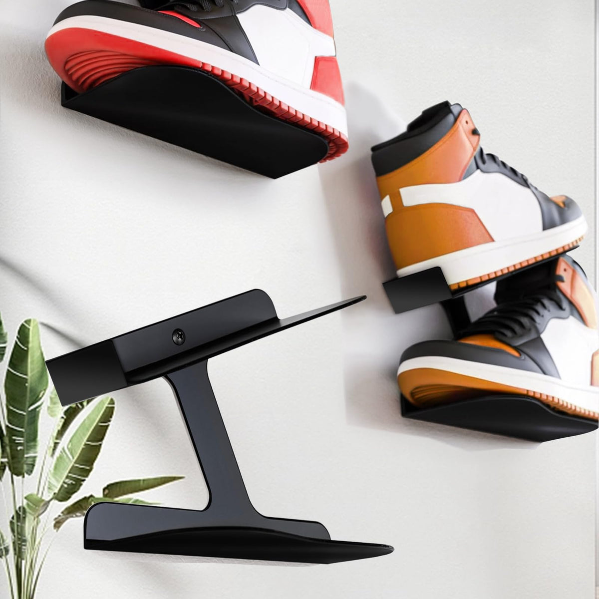 HANDSONIC front view of wall-mounted shelf showcasing shoes and saving floor space