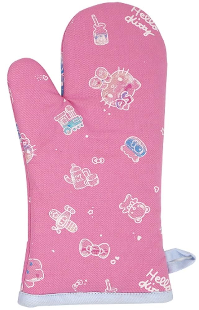 Handstand Kitchen apron and mitt arranged in kitchen setting adding playful decor