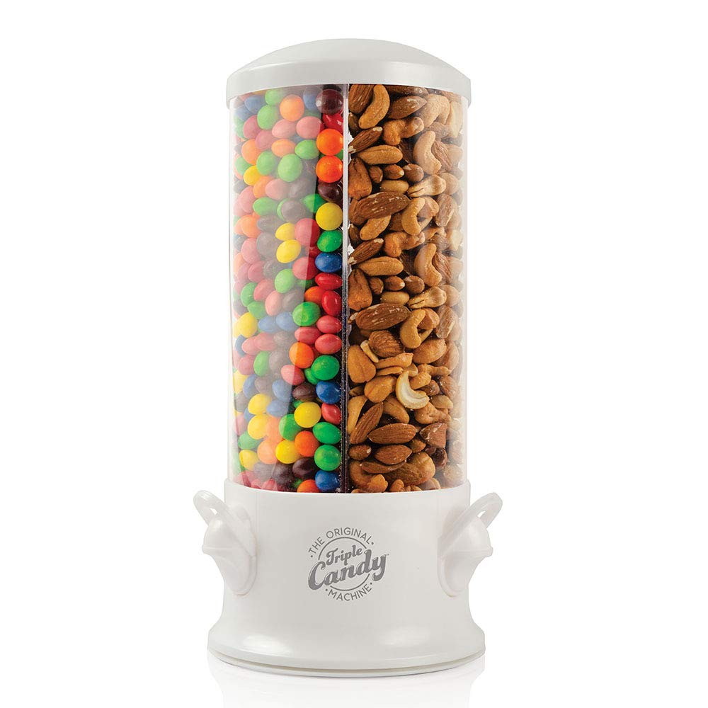Handy Gourmet pearl white front view showing three compartments and rotating base benefit quick selection