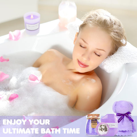 Hangerspace bath items flatlay with soap, bath bomb and salts promoting soothing soak