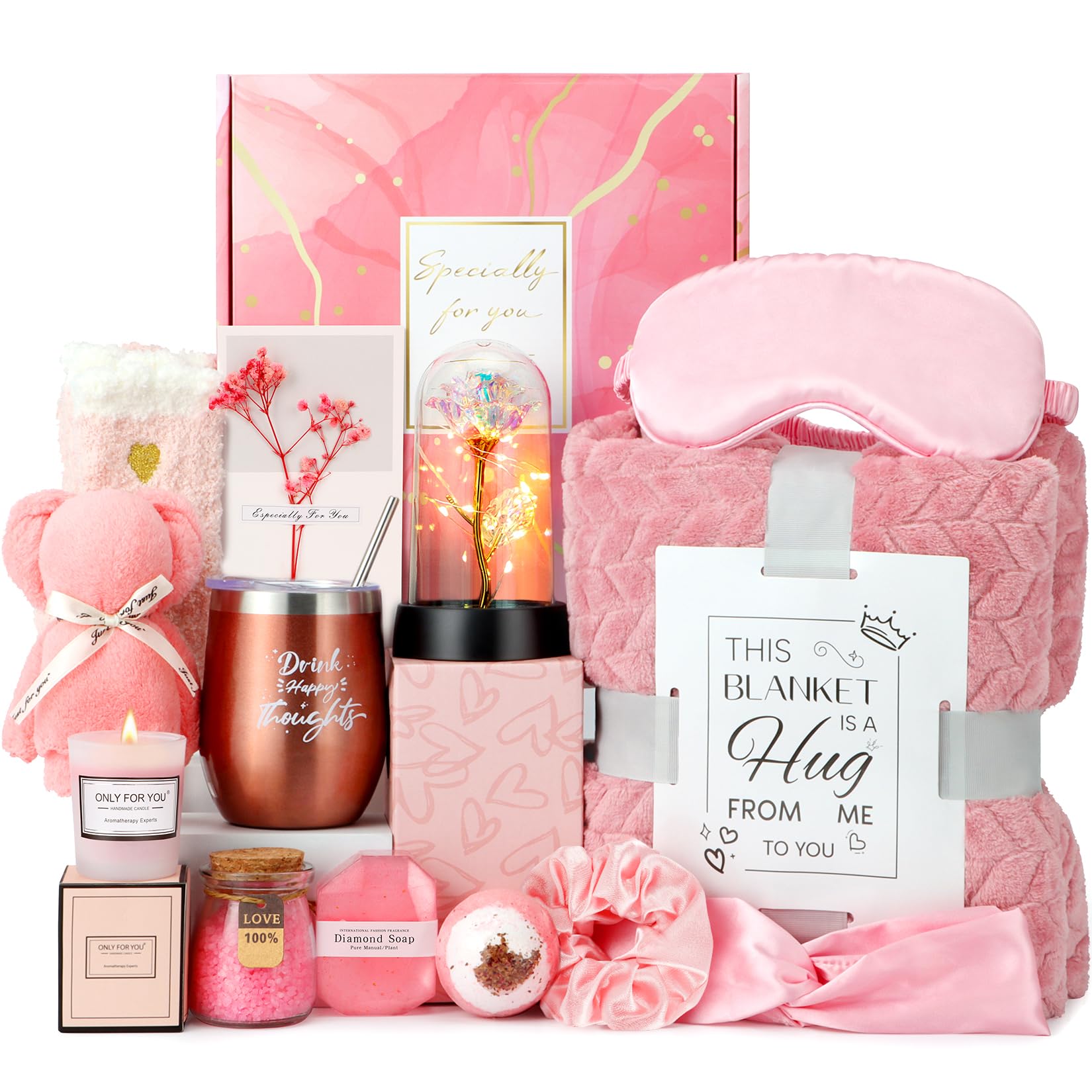 Hangerspace front of box showing assembled spa gift set and presentation benefit