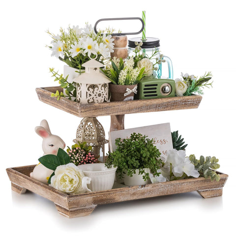 Hanobe front view tray stand showing farmhouse silhouette and display potential