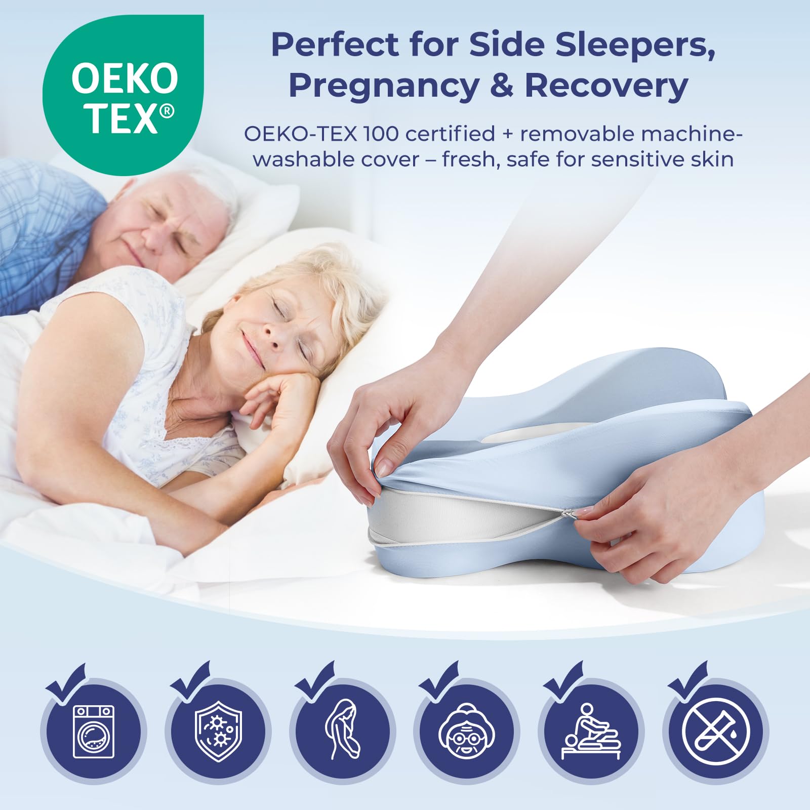 HANQIMER pillow next to ruler showing 13-inch length for full thigh support