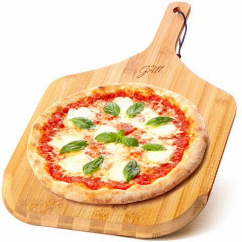 Hans Grill front view of 12-inch bamboo peel showing full paddle benefits