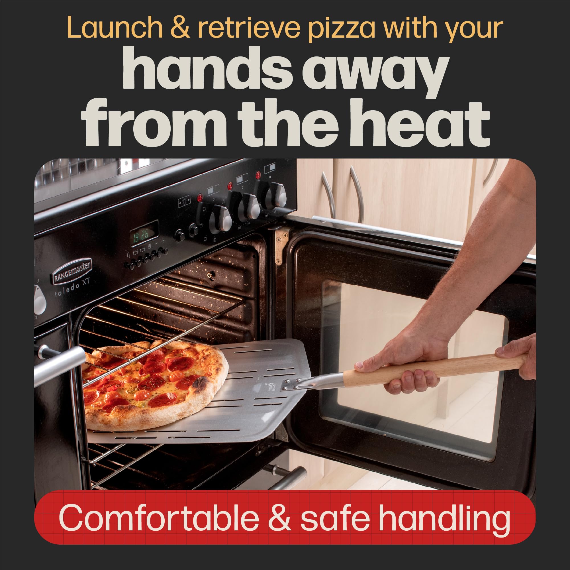 Hans Grill turned beechwood handle offering safe distance from heat and comfortable grip
