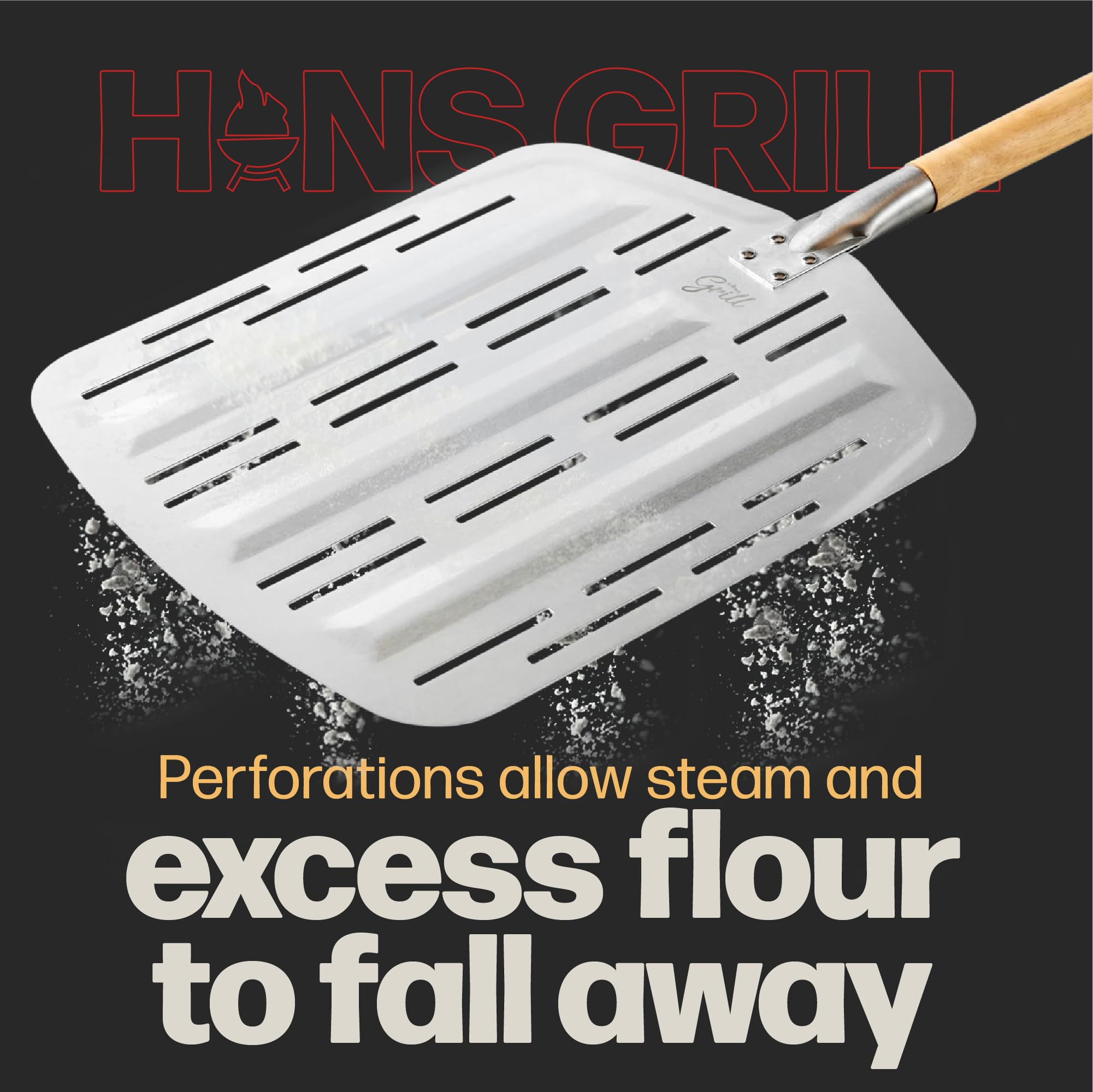 Hans Grill detail of perforations that let flour fall and improve crust ventilation