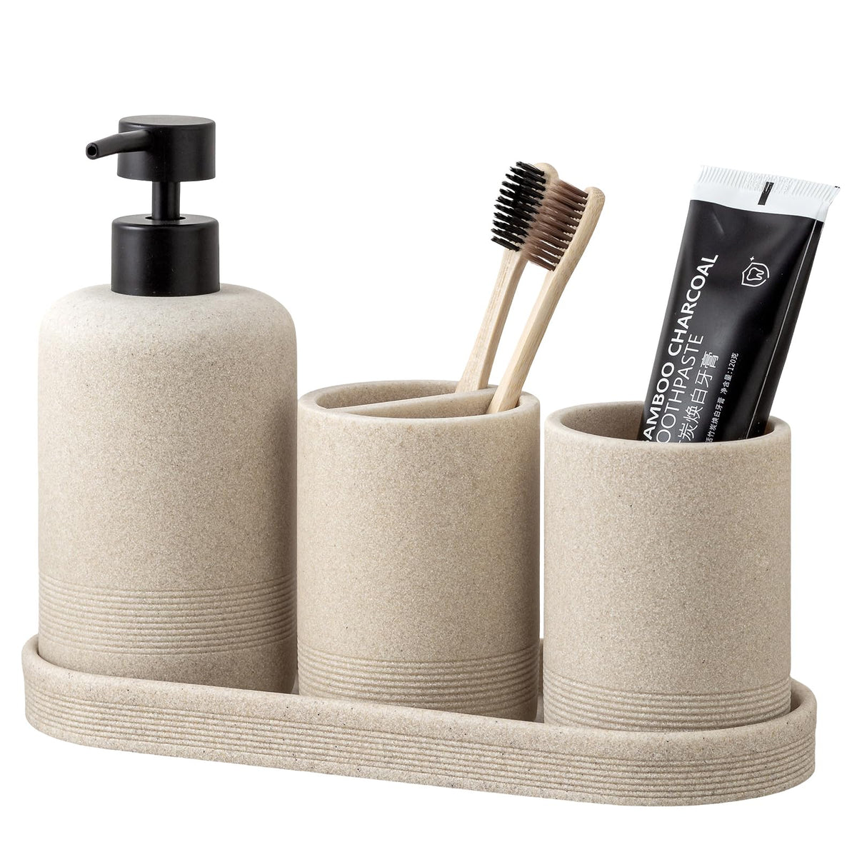 Haocoott front view of full beige set showing cohesive organization